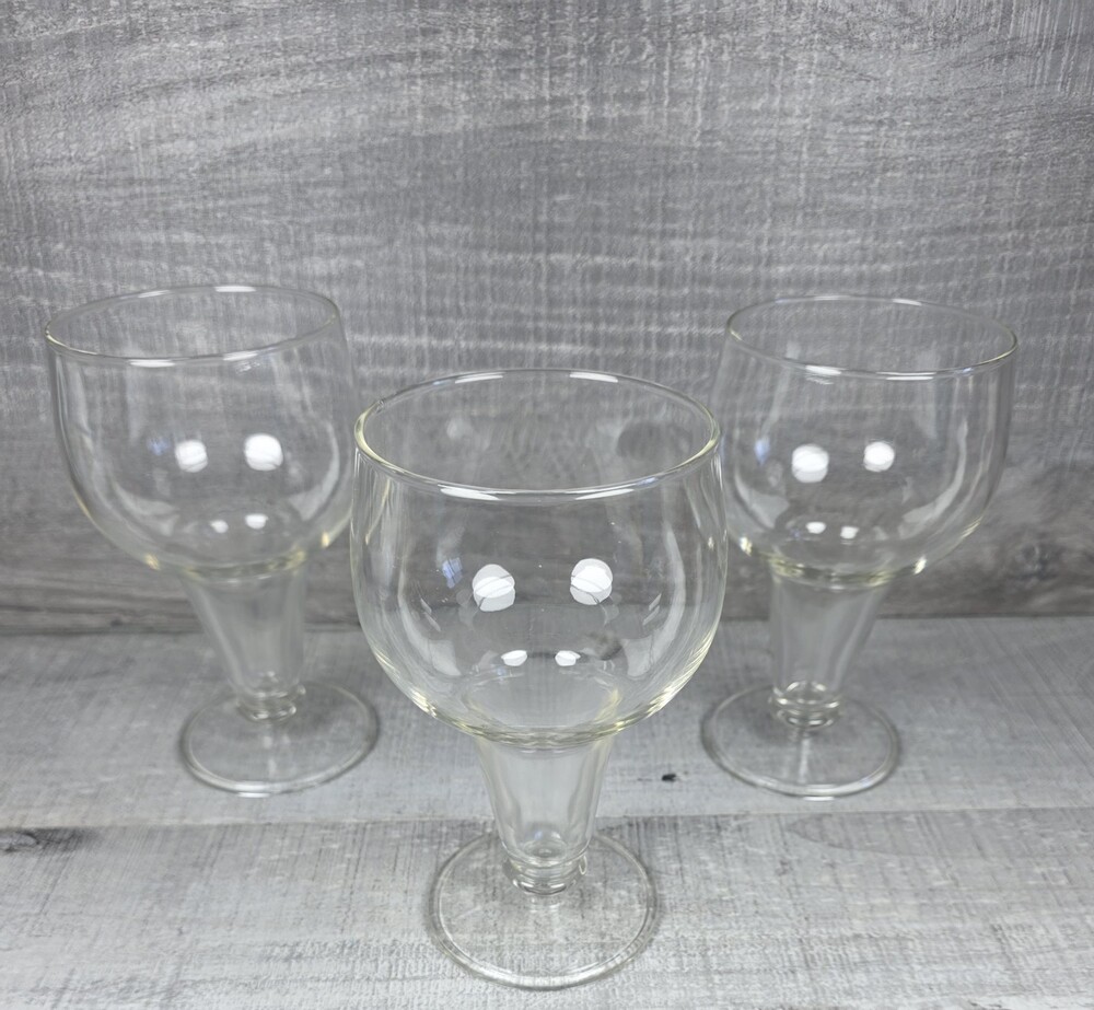 Vintage Anchor Hocking Clear Glass Goblets Set of 3 Hollow Stems 287a1